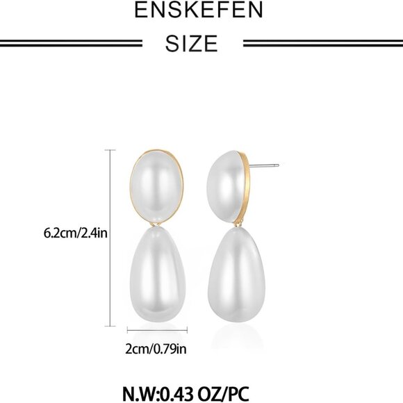 Pearl Drop Earrings Women Vintage Dangle Statement Gold Jewelry Large - Picture 6 of 7